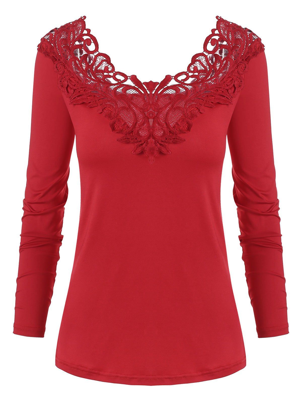 

Lace Panel Long Sleeved Tee, Lava red