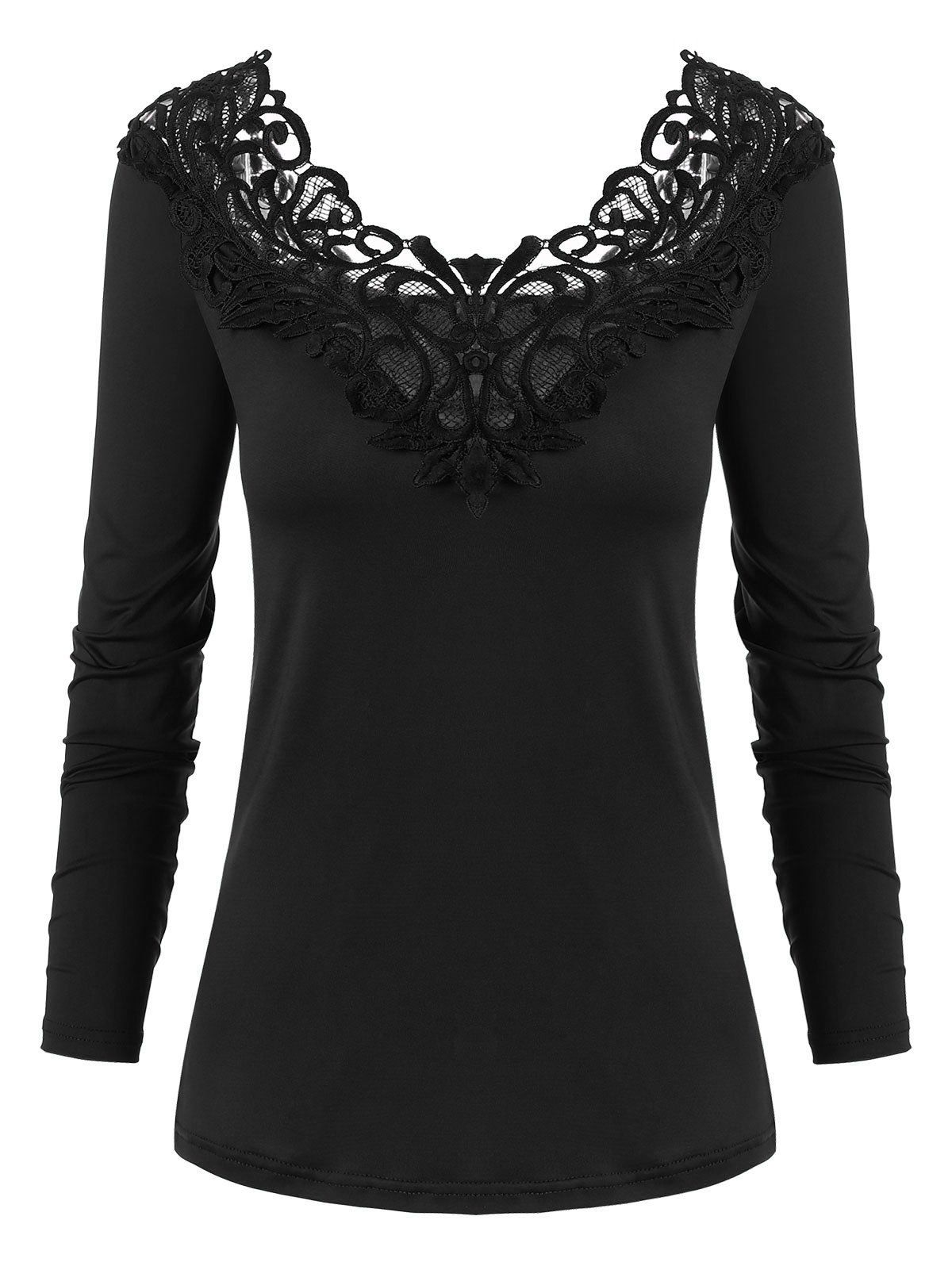 

Lace Panel Long Sleeved Tee, Black