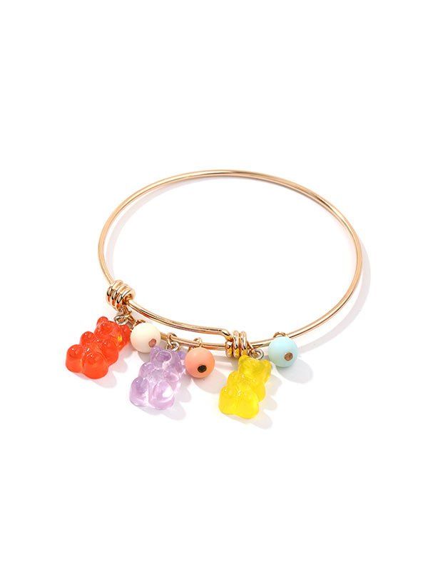 

Resin Bear Beaded Charm Bracelet, Gold
