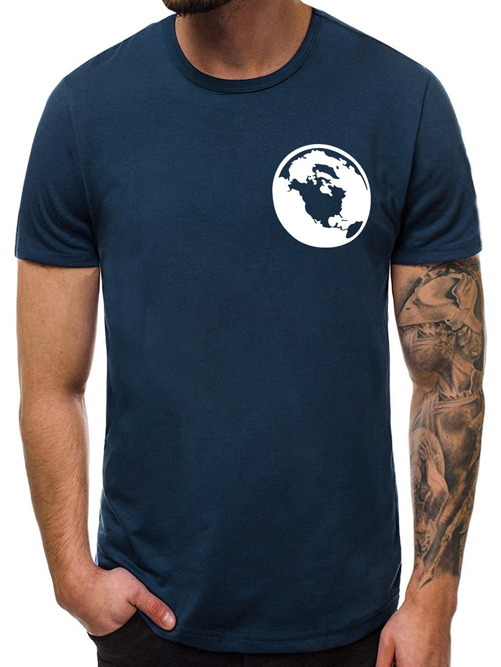 

Casual Graphic Print Round Neck T-shirt, Cadetblue