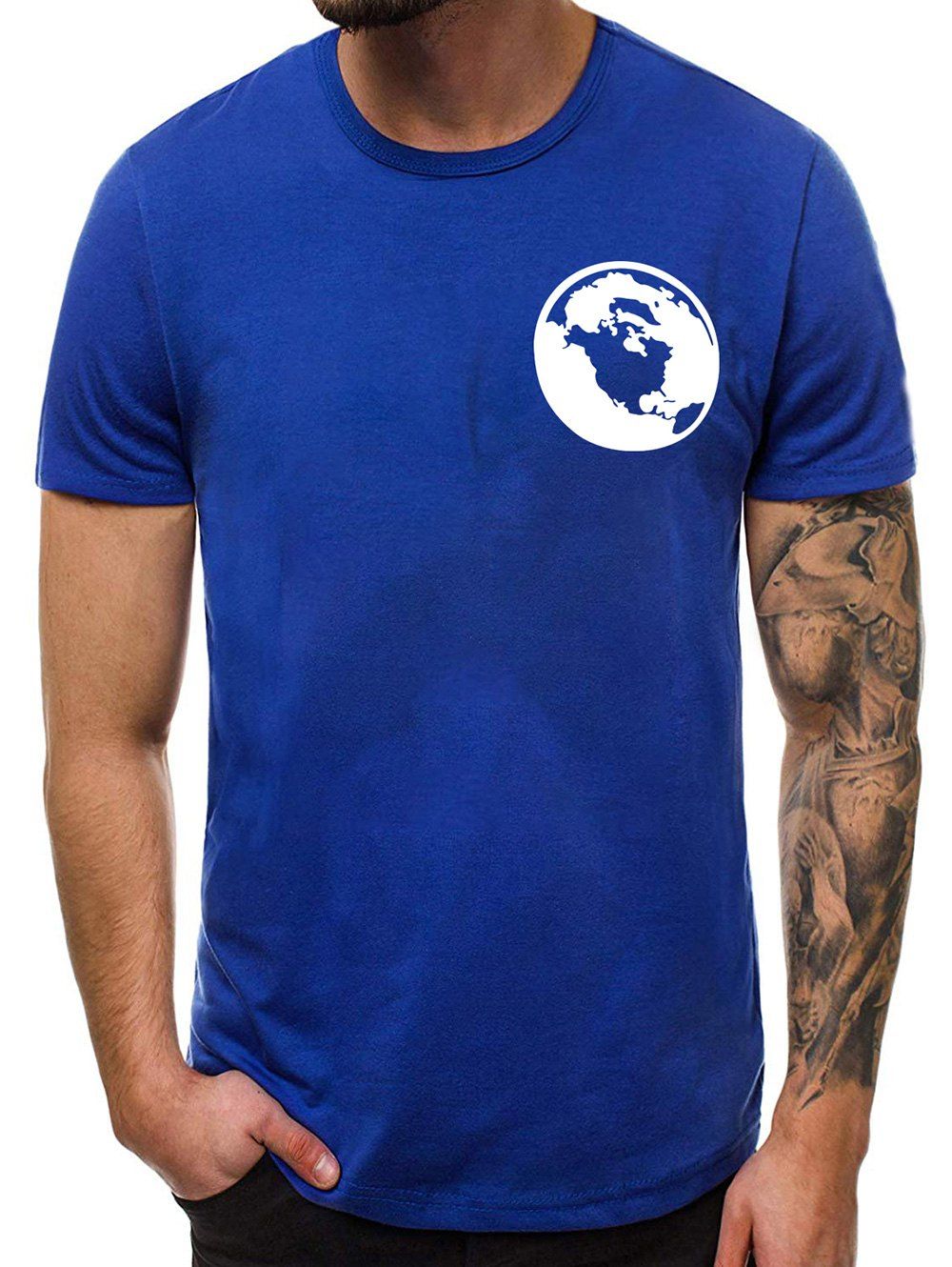 

Casual Graphic Print Round Neck T-shirt, Blue