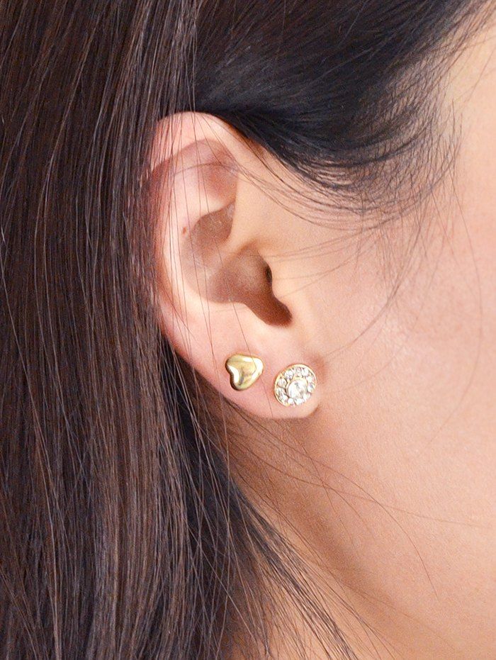 

Faux Pearl Rhinestone Heart Geometric Earring Set, Gold