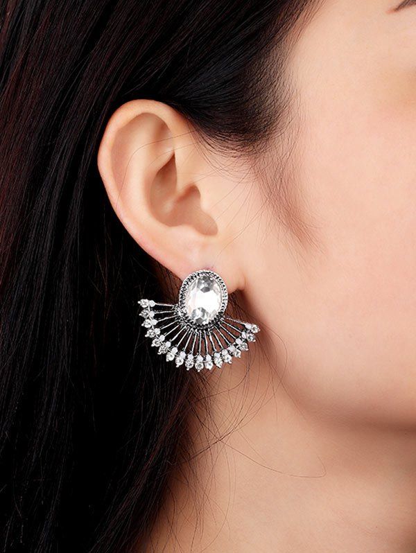 

Faux Crystal Rhinestone Fan Shape Stud Earrings, Silver