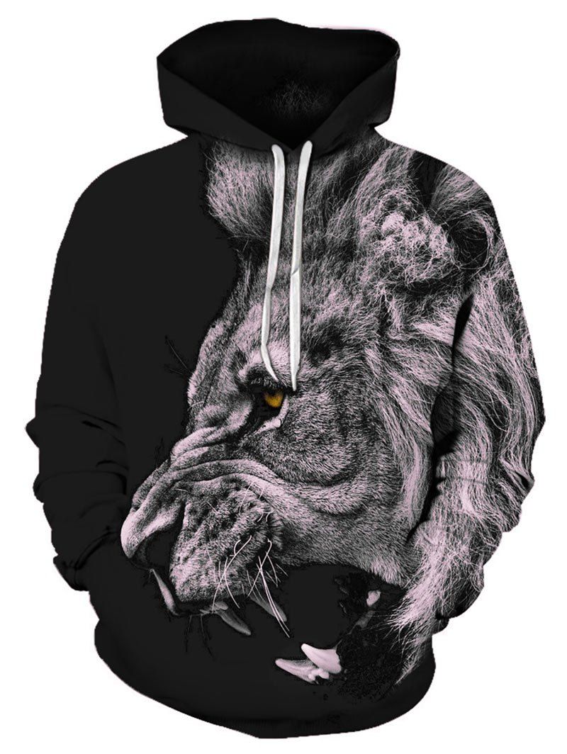 

Lion Pattern Pouch Pocket Hoodie, Black