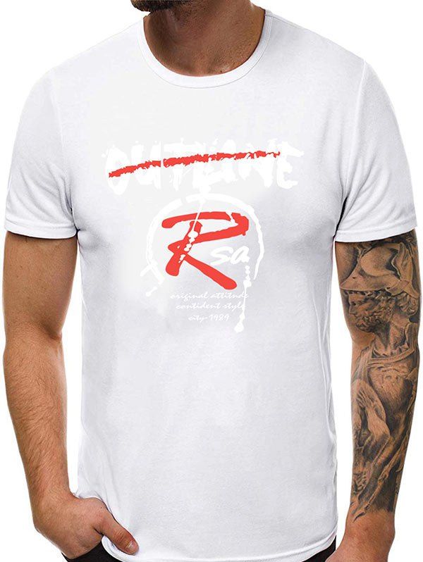 

Letter Pattern Casual Round Neck T-shirt, White