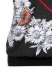 Plus Size Colorblock Sunflower Butterfly Print T Shirt -  