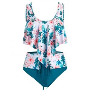 

Plus Size Leaf Flower Hanky Hem Tankini Swimsuit, Multi