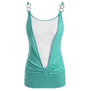 

Plus Size Lace Insert Knotted Blouson Tank Top, Medium turquoise