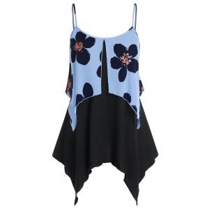 

Plus Size Flower Asymmetric Overlap Handkerchief Cami Top, Black
