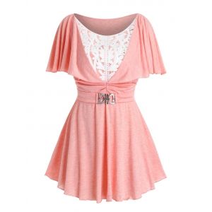 

Plus Size Rhinestone Embellished Lace Panel T Shirt, Light pink