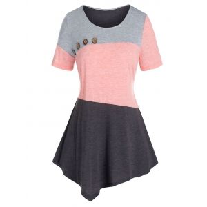 

Plus Size Colorblock Asymmetric T Shirt, Multi