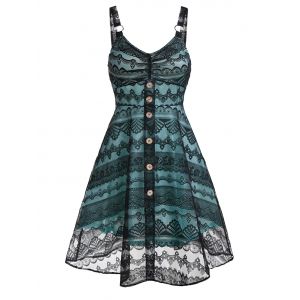 

Lace Layers Strap Button Fit And Flare Dress, Black