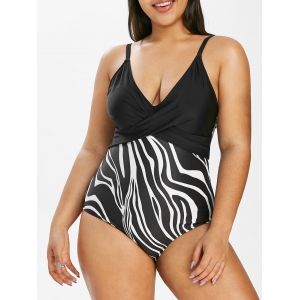 

Plus Size Crossover High Waisted One-piece Swimsuit, Black