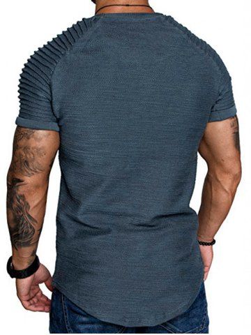

Applique Solid Color Layer Raglan Sleeves T-shirt, Marble blue