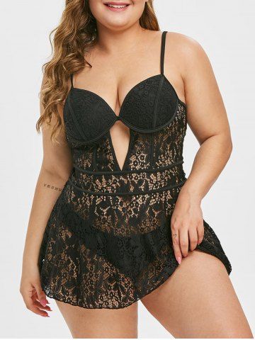 OFF Racerback Plus Size Openwork Printed Tankini Rosegal