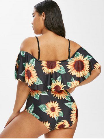 

Plus Size Ruffled Sunflower Print One-piece Swimsuit, White