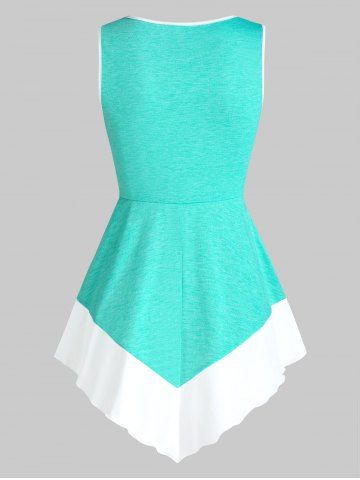 Twist Front Pointed Hem Contrast Flare Tank Top