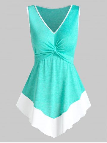 Twist Front Pointed Hem Contrast Flare Tank Top