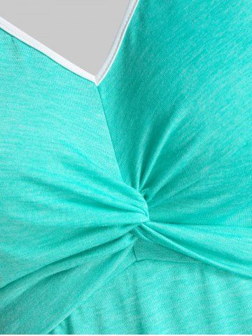 Twist Front Pointed Hem Contrast Flare Tank Top