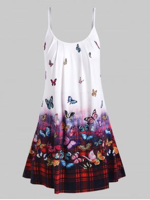 Plus Size Butterfly Print Plaid Longline Cami Top