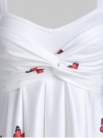 Rose Flower Print High Waist A Line Dress