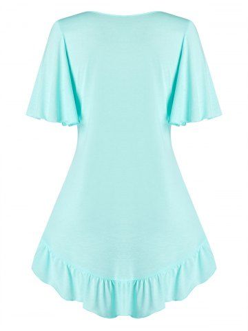 

Plus Size Flounce Lace Panel T Shirt, Light slate