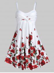 Rose Flower Print High Waist A Line Dress -  