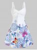 Sleeveless Butterfly and Flower Print Crossover Dress -  