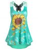 Sunflower Skull Print Butterfly Lace Panel Strappy Tank Top -  