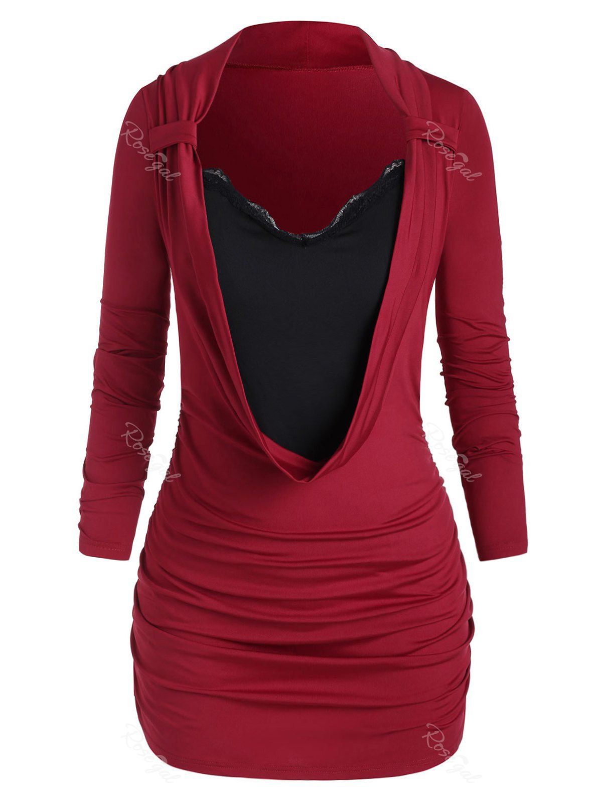 

Plus Size Front Cowl Bodycon Mini Dress, Red wine
