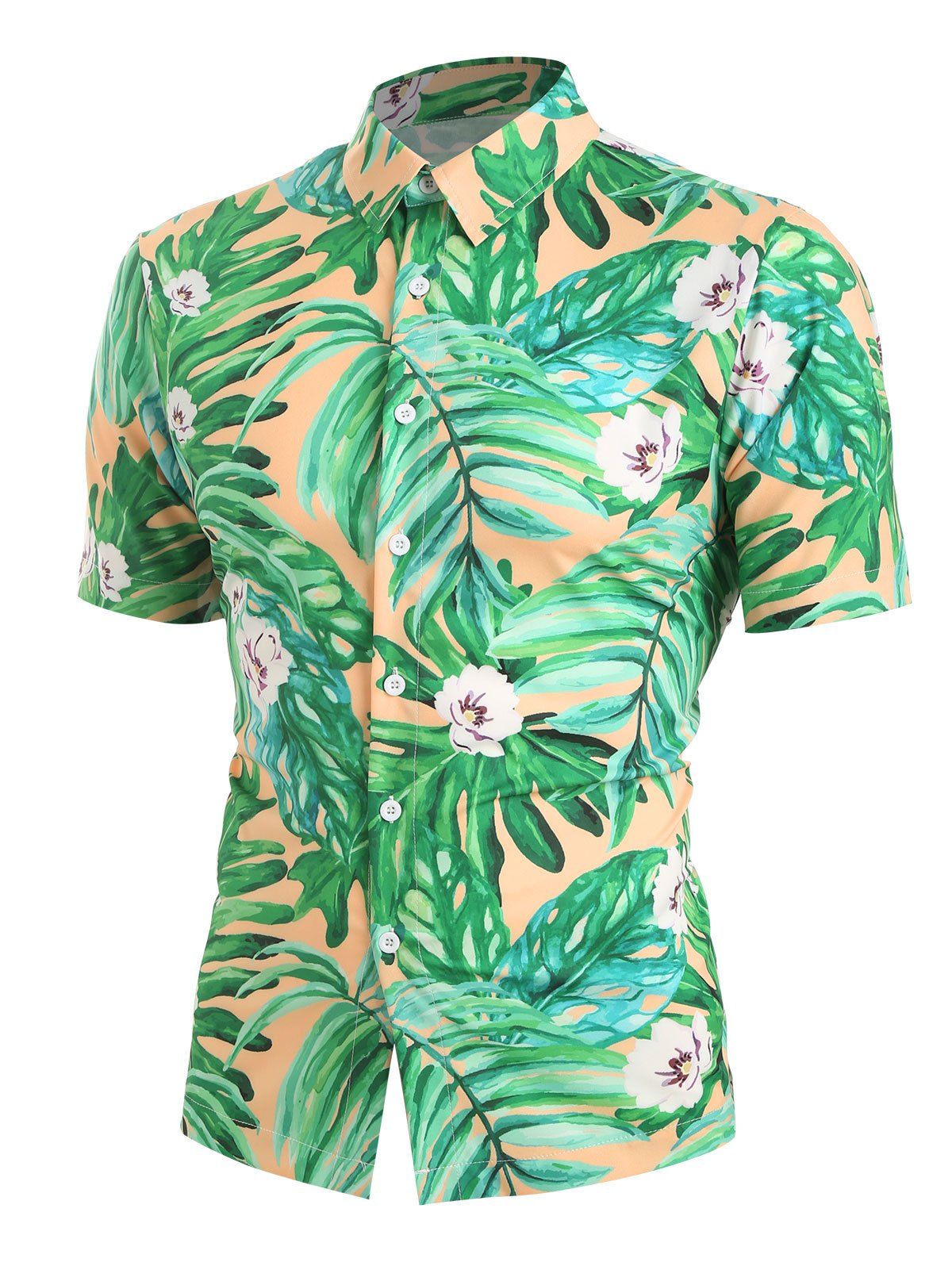 

Leaf Floral Print Short Sleeves Shirt, Clover green
