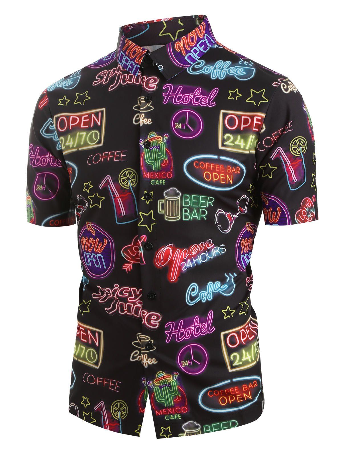 

Letter Graphic Printed Short Sleeves Shirt, Black