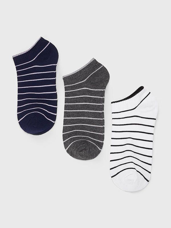 

3 Pairs Striped Pattern Low Cut Socks Set, Multi-a