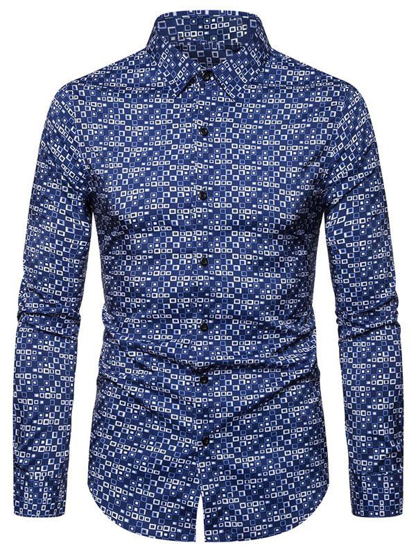 

Geometric Pattern Casual Long Sleeves Shirt, Blue