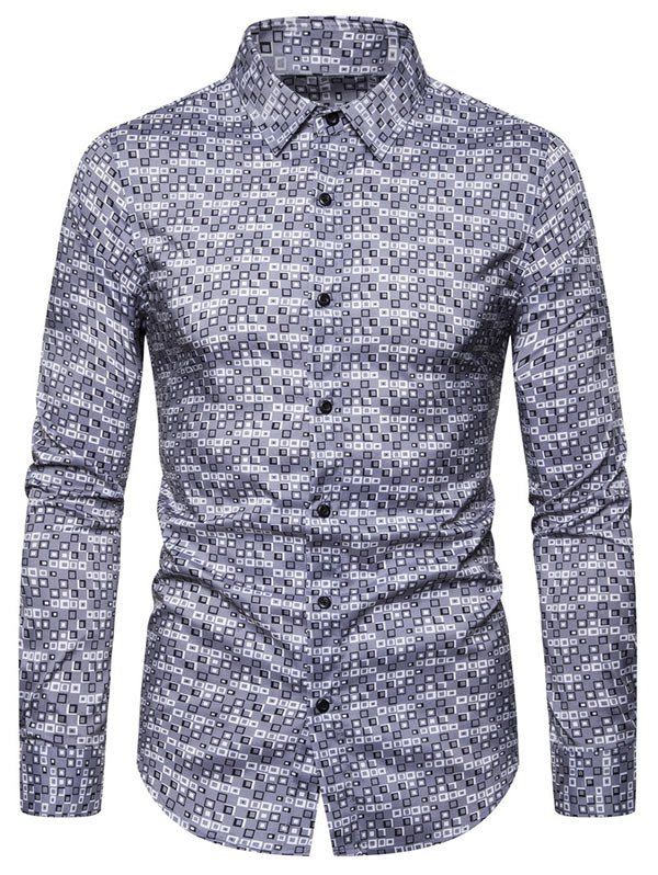 Hurrg Mens Design Long Sleeve Button Down 3D Pattern Casual Geometry Dress Shirt