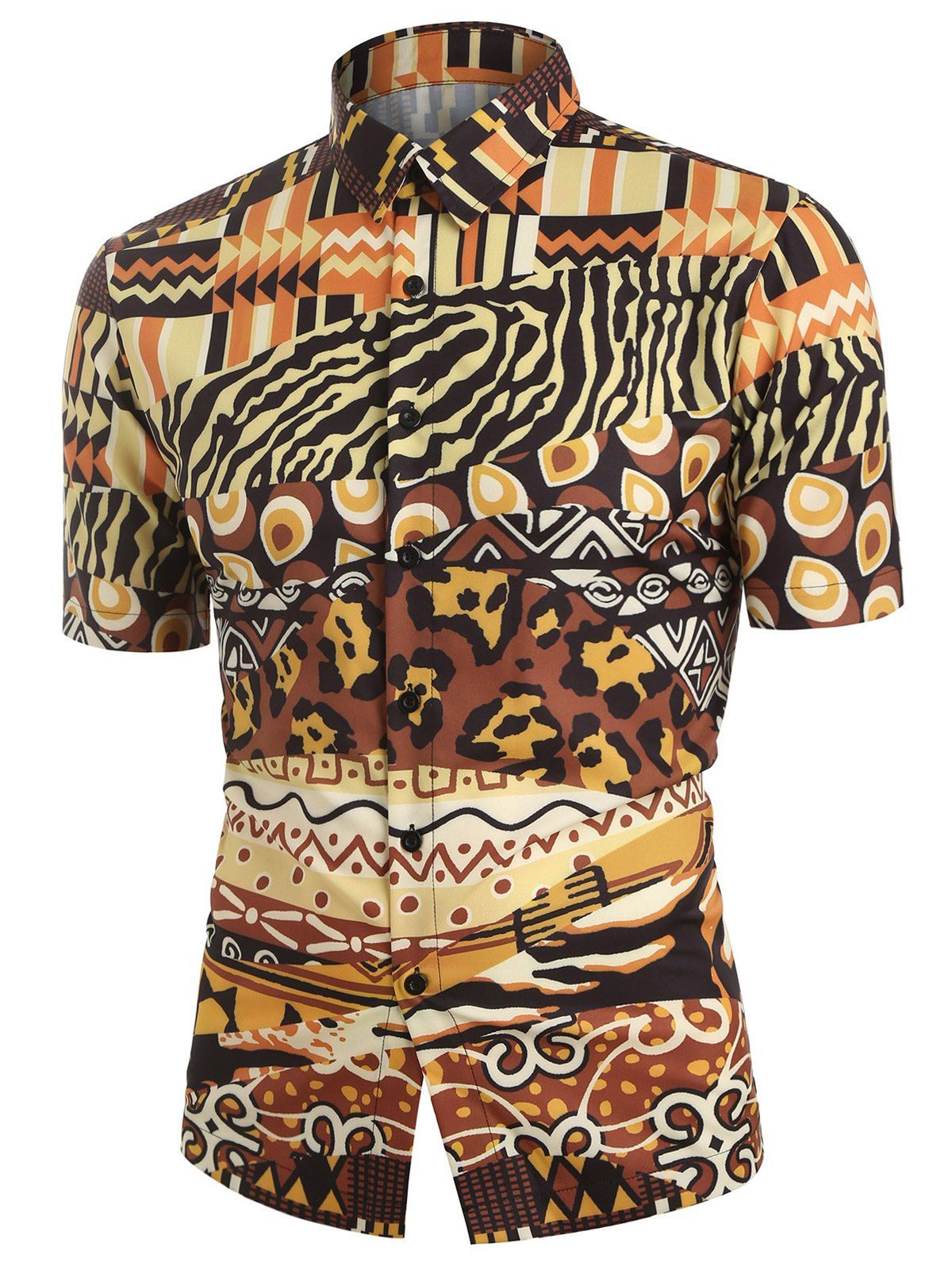 

Leopard Animal Print Short Sleeves Shirt, Coffee