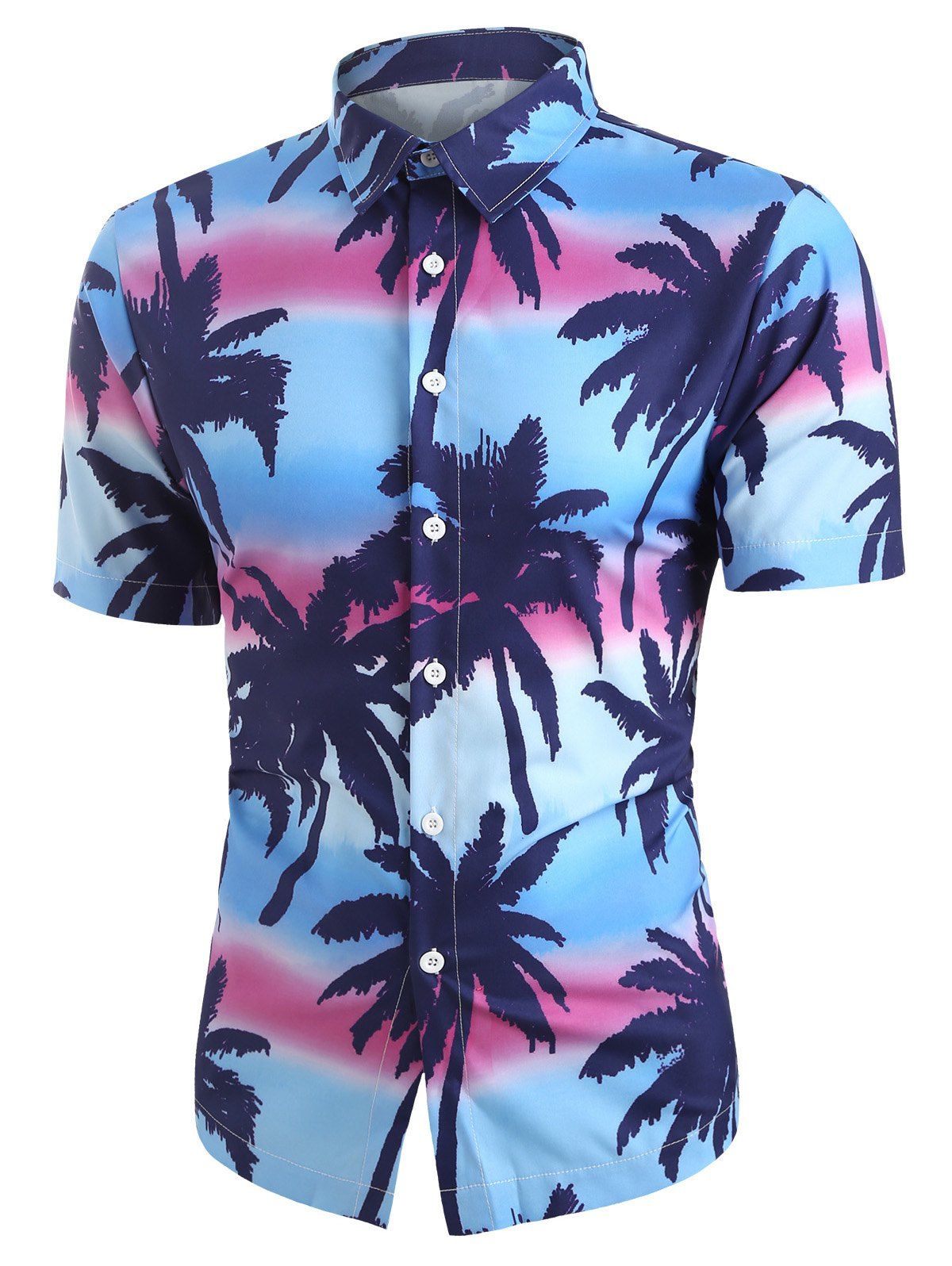 

Coconut Tree Printed Button Short Sleeves Shirt, Crystal blue