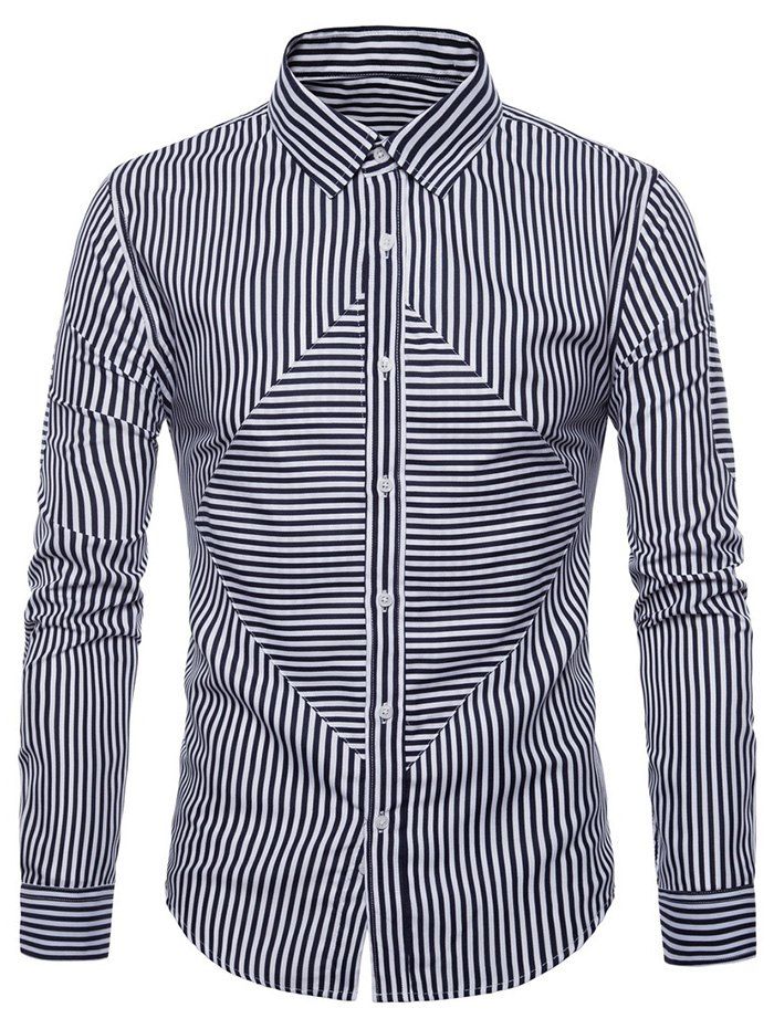 

Striped Pattern Long-sleeved Button Shirt, Dark slate blue