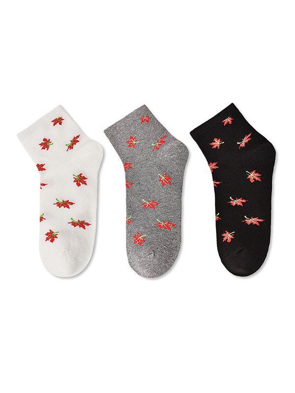 

3Pairs Maple Leaf Pattern Low Cut Socks Set, Multi-a
