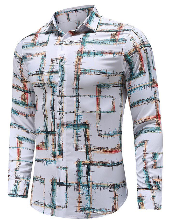 

Casual Print Button Long-sleeved Shirt, White