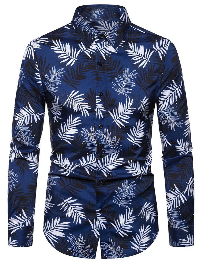

Leaf Pattern Full Sleeves Shirt, Cobalt blue