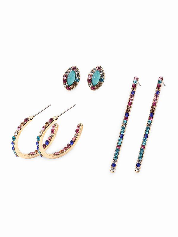 

Colorful Rhinestone Geometric Stud Earrings Set, Multi