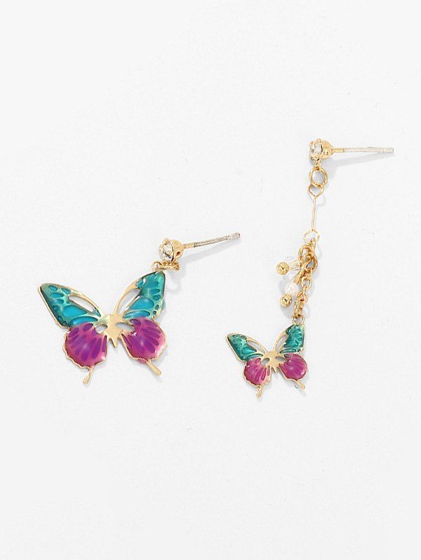 

Butterfly Drop Asymmetrical Earrings, Peacock blue