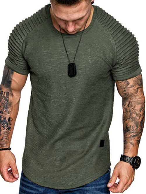 

Applique Solid Color Layer Raglan Sleeves T-shirt, Fern green