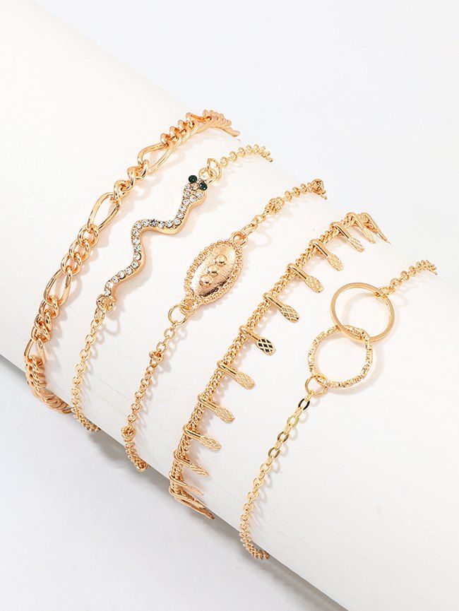 

Rhinestone Snake Circle Shape Charm Bracelets Set, Gold