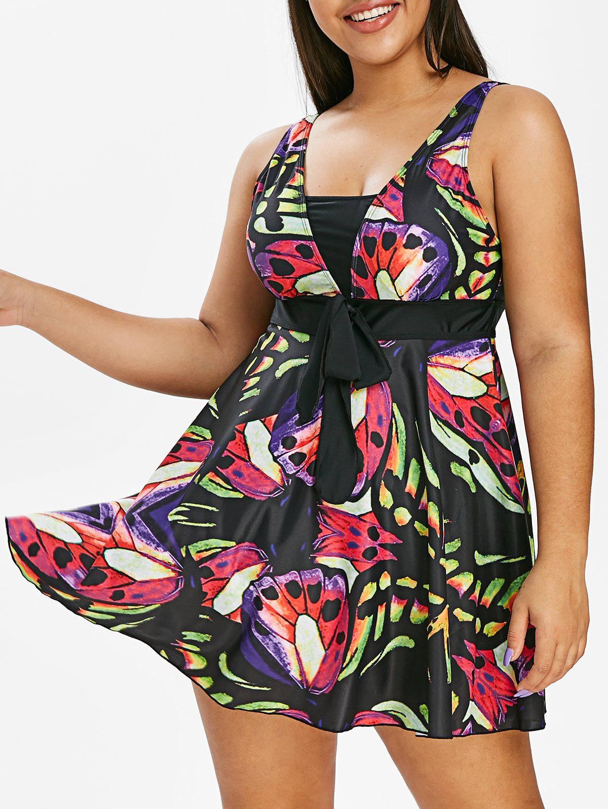 Plus Size Butterfly Print Skirted Tankini Swimsuit [54 OFF] Rosegal