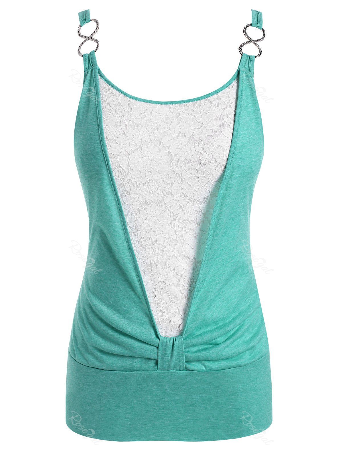 Latest Plus Size Lace Insert Knotted Blouson Tank Top  