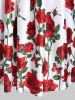 Rose Flower Print High Waist A Line Dress -  