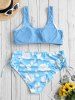 Maillot de Bain Bikini Sanglé Feuille Fleur de Grande Taille à Volants - Bleu Ciel Léger  3X