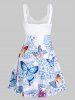Sleeveless Butterfly and Flower Print Crossover Dress -  
